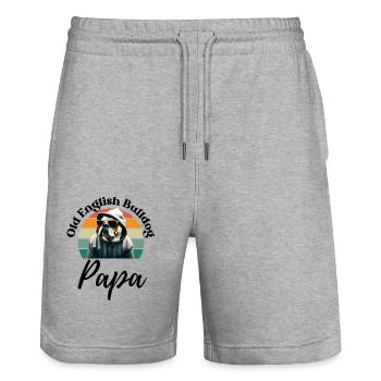 OLD ENGLISH BULLDOG PAPA - Dog Dogs Bulldog - Stanley/Stella Trainer Unisex Organic Jogging Shorts - heather grey - Front - Nik (191cm) & Marisol (170cm)