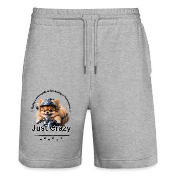 Pomeranian auf Motorrad - Shirts & more - Stanley/Stella Trainer Unisex Organic Jogging Shorts - heather grey - Front - Nik (191cm) & Marisol (170cm)