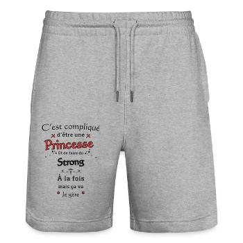 Princesse Et Strong - Short de jogging bio TRAINER Stanley/Stella unisexe - gris chiné - Devant - Nik (191cm) & Marisol (170cm)