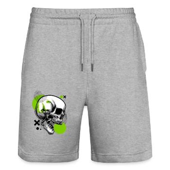 Green Skull - Stanley/Stella Unisex Bio Joggingshorts Trainer  - Grau meliert - Vorne - Nik (191cm) & Marisol (170cm)