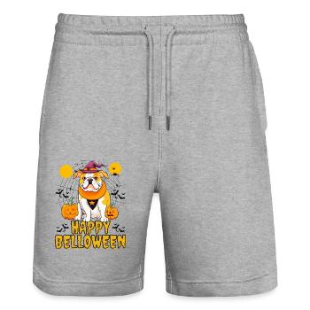 HAPPY BELLOWEEN Halloween Hund Hunde Bulldogge - Stanley/Stella Unisex Bio Joggingshorts Trainer  - Grau meliert - Vorne - Nik (191cm) & Marisol (170cm)