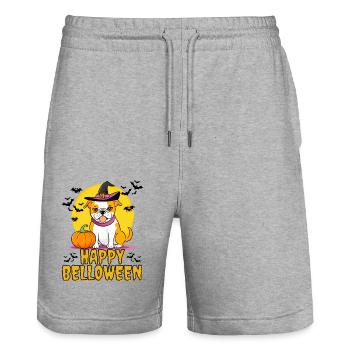 HAPPY BELLOWEEN Halloween Hund Hunde Bulldogge - Stanley/Stella Unisex Bio Joggingshorts Trainer  - Grau meliert - Vorne - Nik (191cm) & Marisol (170cm)