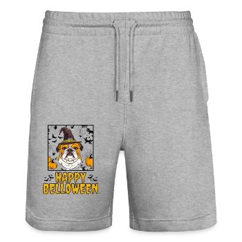 HAPPY BELLOWEEN Halloween Hund Hunde Bulldogge - Stanley/Stella Unisex Bio Joggingshorts Trainer  - Grau meliert - Vorne - Nik (191cm) & Marisol (170cm)