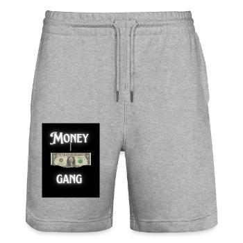 Black Vintage Money Gang T Shirt - Stanley/Stella Unisex Bio Joggingshorts Trainer  - Grau meliert - Vorne - Nik (191cm) & Marisol (170cm)