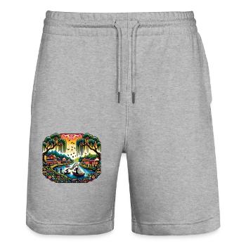 des pêcheurs sur une rivière inspiré d'art chinois - Short de jogging bio TRAINER Stanley/Stella unisexe - gris chiné - Devant - Nik (191cm) & Marisol (170cm)