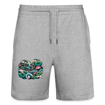 Flowery River Inspired by Traditional Chinese Art - Stanley/Stella Trainer Unisex Organic Jogging Shorts - heather grey - Front - Nik (191cm) & Marisol (170cm)