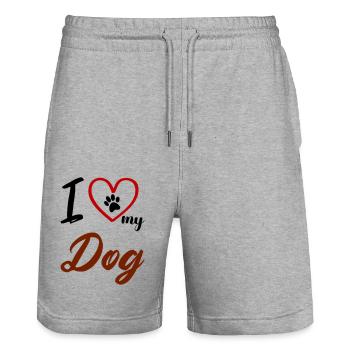 i love my dog 02 - Stanley/Stella Trainer Unisex Organic Jogging Shorts - heather grey - Front - Nik (191cm) & Marisol (170cm)