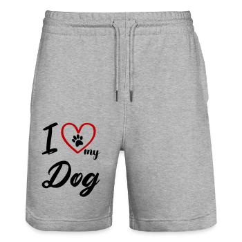 i love my dog 01 - Stanley/Stella Trainer Unisex Organic Jogging Shorts - heather grey - Front - Nik (191cm) & Marisol (170cm)