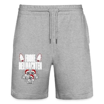 Bulldogge Frohe Weihnachten Hund Hunde - Stanley/Stella Unisex Bio Joggingshorts Trainer  - Grau meliert - Vorne - Nik (191cm) & Marisol (170cm)
