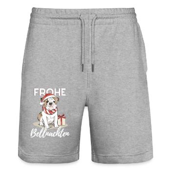 Bulldogge Frohe Weihnachten Hund Hunde - Stanley/Stella Unisex Bio Joggingshorts Trainer  - Grau meliert - Vorne - Nik (191cm) & Marisol (170cm)