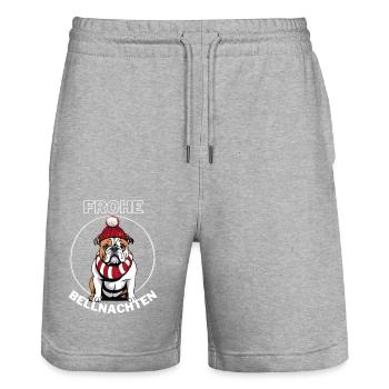 Bulldogge Frohe Weihnachten Hund Hunde - Stanley/Stella Unisex Bio Joggingshorts Trainer  - Grau meliert - Vorne - Nik (191cm) & Marisol (170cm)
