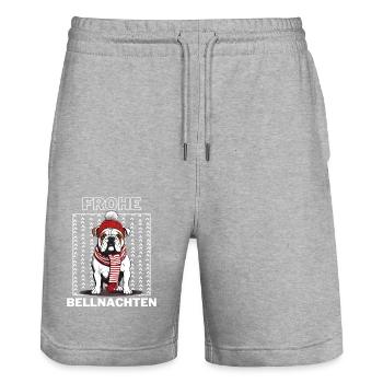 Bulldogge Frohe Weihnachten Hund Hunde - Stanley/Stella Unisex Bio Joggingshorts Trainer  - Grau meliert - Vorne - Nik (191cm) & Marisol (170cm)
