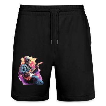 Skelett spielt E Gitarre - Stanley/Stella Unisex Bio Joggingshorts Trainer  - Schwarz - Vorne - Nik (191cm) & Marisol (170cm)