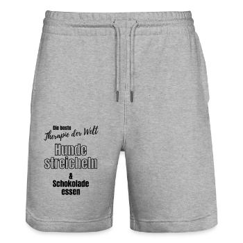Hundesprüche Hund Hunde Bulldogge - Stanley/Stella Unisex Bio Joggingshorts Trainer  - Grau meliert - Vorne - Nik (191cm) & Marisol (170cm)