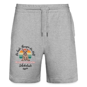 Hundesprüche Hund Hunde Bulldogge - Stanley/Stella Unisex Bio Joggingshorts Trainer  - Grau meliert - Vorne - Nik (191cm) & Marisol (170cm)