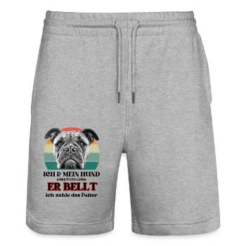 Hundesprüche Hund Hunde Bulldogge - Stanley/Stella Unisex Bio Joggingshorts Trainer  - Grau meliert - Vorne - Nik (191cm) & Marisol (170cm)