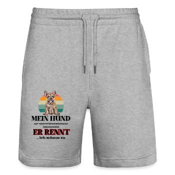 Hundesprüche Hund Hunde Bulldogge - Stanley/Stella Unisex Bio Joggingshorts Trainer  - Grau meliert - Vorne - Nik (191cm) & Marisol (170cm)