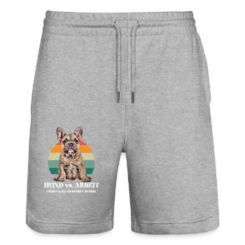 Hundesprüche Hund Hunde Bulldogge - Stanley/Stella Unisex Bio Joggingshorts Trainer  - Grau meliert - Vorne - Nik (191cm) & Marisol (170cm)