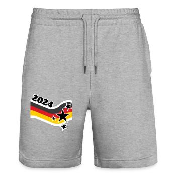 EM2024 Fußball 2024 Sterne Deutschland Fußballfans - Stanley/Stella Unisex Bio Joggingshorts Trainer  - Grau meliert - Vorne - Nik (191cm) & Marisol (170cm)