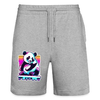 Panda / Tier / Zoo / Bambus / Wild / Kindlich - Stanley/Stella Unisex Bio Joggingshorts Trainer  - Grau meliert - Vorne - Nik (191cm) & Marisol (170cm)