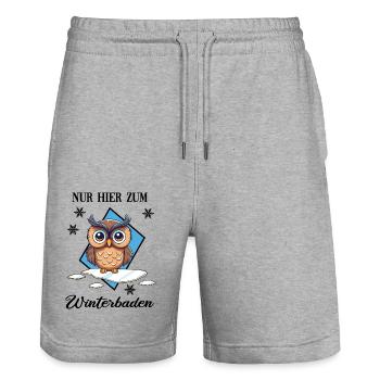 Winterbaden Eisbade-Eule Winterschwimmen Kältebad - Stanley/Stella Unisex Bio Joggingshorts Trainer  - Grau meliert - Vorne - Nik (191cm) & Marisol (170cm)