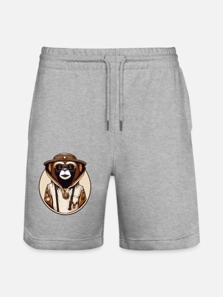 Steampunk Gibbon - Stanley/Stella Trainer Unisex Organic Jogging Shorts - heather grey