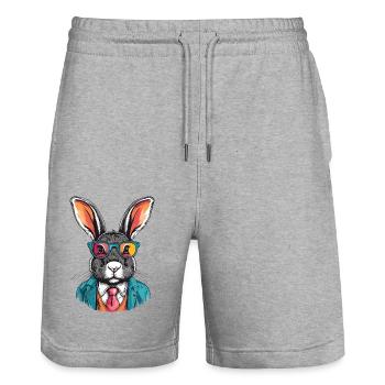 Lapin en costume - Short de jogging bio TRAINER Stanley/Stella unisexe - gris chiné - Devant - Nik (191cm) & Marisol (170cm)