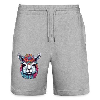 Alpaca - Stanley/Stella Trainer Unisex Organic Jogging Shorts - heather grey - Front - Nik (191cm) & Marisol (170cm)