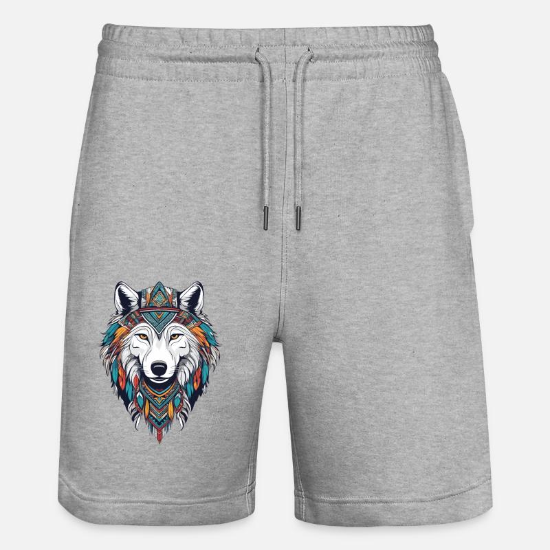 Arktischer Wolf - Stanley/Stella Unisex Bio Joggingshorts Trainer  - Grau meliert