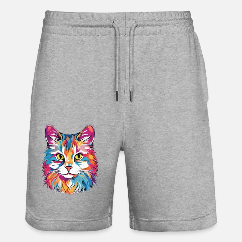 Katze - Stanley/Stella Unisex Bio Joggingshorts Trainer  - Grau meliert