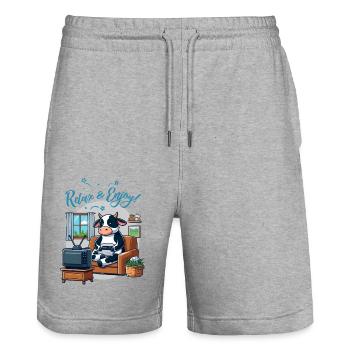 Muh Entspannen Sie sich und genießen Sie lustige Tiere - Stanley/Stella Unisex Bio Joggingshorts Trainer  - Grau meliert - Vorne - Nik (191cm) & Marisol (170cm)