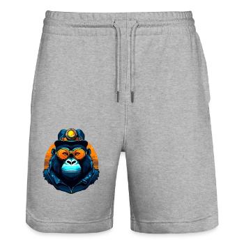 Gorilla - Stanley/Stella Trainer Unisex Organic Jogging Shorts - heather grey - Front - Nik (191cm) & Marisol (170cm)