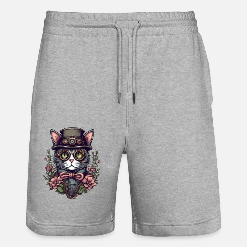Chat steampunk - Short de jogging bio TRAINER Stanley/Stella unisexe - gris chiné