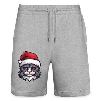 Cat Head Christmas Portrait - Stanley/Stella Trainer Unisex Organic Jogging Shorts - heather grey - Front - Nik (191cm) & Marisol (170cm)