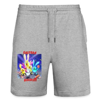 Ostern rockt - Stanley/Stella Unisex Bio Joggingshorts Trainer  - Grau meliert - Vorne - Nik (191cm) & Marisol (170cm)