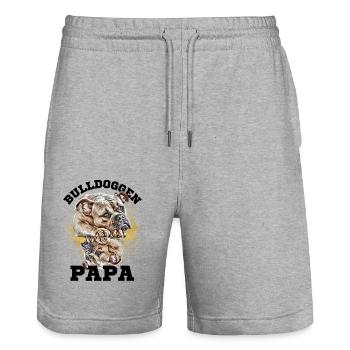 BULLDOGGEN PAPA Hund Hunde Bulldogge - Stanley/Stella Unisex Bio Joggingshorts Trainer  - Grau meliert - Vorne - Nik (191cm) & Marisol (170cm)