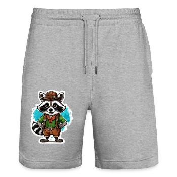 Lederhose / Tier / Tracht / Tradition / Waschbär - Stanley/Stella Unisex Bio Joggingshorts Trainer  - Grau meliert - Vorne - Nik (191cm) & Marisol (170cm)
