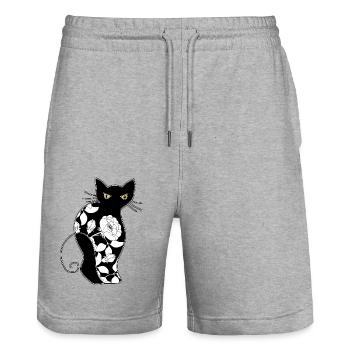 Cat - Stanley/Stella Trainer Unisex Organic Jogging Shorts - heather grey - Front - Nik (191cm) & Marisol (170cm)