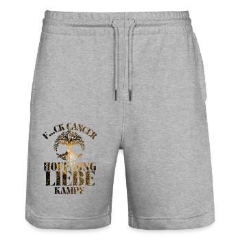 F...CK CANCER - HOFFNUNG, LIEBE & Kampf - Stanley/Stella Unisex Bio Joggingshorts Trainer  - Grau meliert - Vorne - Nik (191cm) & Marisol (170cm)
