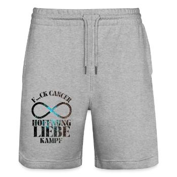 F...CK CANCER - HOFFNUNG, LIEBE & Kampf - Stanley/Stella Unisex Bio Joggingshorts Trainer  - Grau meliert - Vorne - Nik (191cm) & Marisol (170cm)