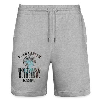 F...CK CANCER - HOFFNUNG, LIEBE & Kampf - Stanley/Stella Unisex Bio Joggingshorts Trainer  - Grau meliert - Vorne - Nik (191cm) & Marisol (170cm)