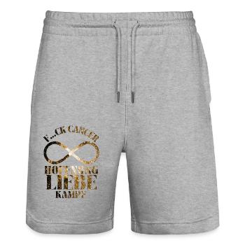F...CK CANCER - HOFFNUNG, LIEBE & Kampf - Stanley/Stella Unisex Bio Joggingshorts Trainer  - Grau meliert - Vorne - Nik (191cm) & Marisol (170cm)