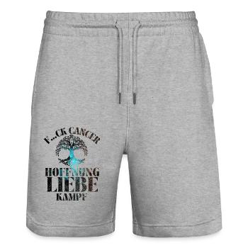 F...CK CANCER - HOFFNUNG, LIEBE & Kampf - Stanley/Stella Unisex Bio Joggingshorts Trainer  - Grau meliert - Vorne - Nik (191cm) & Marisol (170cm)