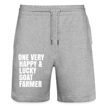 one very happy and lucky goat farmer - Stanley/Stella Trainer Unisex Organic Jogging Shorts - heather grey - Front - Nik (191cm) & Marisol (170cm)