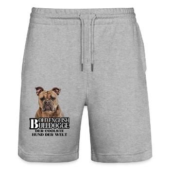 Bulldog Old English Bulldog Dog Dogs - Stanley/Stella Trainer Unisex Organic Jogging Shorts - heather grey - Front - Nik (191cm) & Marisol (170cm)
