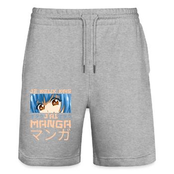 Je Peux Pas JAi Manga Otaku Japon Animé humour - Short de jogging bio TRAINER Stanley/Stella unisexe - gris chiné - Devant - Nik (191cm) & Marisol (170cm)