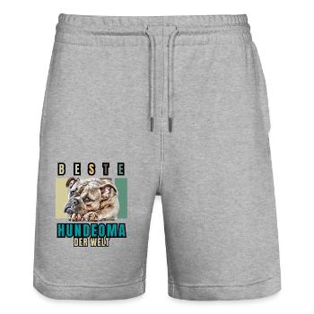 BESTE HUNDEOMA Bulldogge Hund Hunde - Stanley/Stella Unisex Bio Joggingshorts Trainer  - Grau meliert - Vorne - Nik (191cm) & Marisol (170cm)
