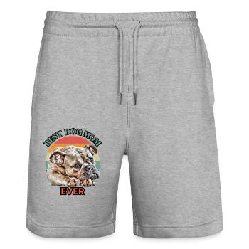 BEST DOG MOM Bulldogge Hund Hunde - Stanley/Stella Unisex Bio Joggingshorts Trainer  - Grau meliert - Vorne - Nik (191cm) & Marisol (170cm)