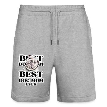 BEST DOG MOM EVER I Dog Owner Gift - Stanley/Stella Trainer Unisex Organic Jogging Shorts - heather grey - Front - Nik (191cm) & Marisol (170cm)