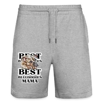 BEST BULLDOGGEN Mama I Hundebesitzer Geschenk - Stanley/Stella Unisex Bio Joggingshorts Trainer  - Grau meliert - Vorne - Nik (191cm) & Marisol (170cm)